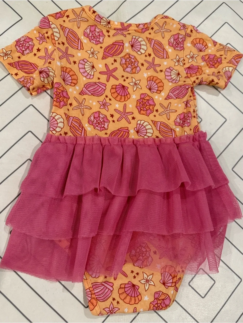 Dream Big Little Sea Shell Print One-Piece with Pink Tulle Skirt